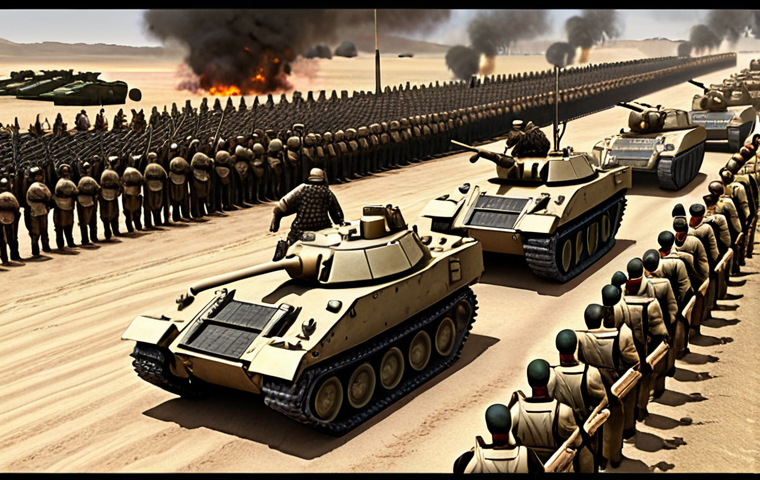 **A diverse army formation:** A mixed group of heavy infantry forming a shield wall in the front, supported by artillery in the back, and light vehicles flanking. This visualizes the core message of troop diversity and tactical flexibility. Focus on a gritty, realistic art style that matches the game.
